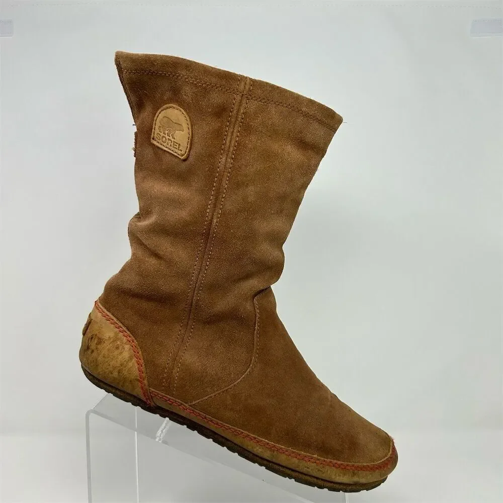 Sorel Women's Yaquina Tall Brown Suede Mid-Calf Pull On Boots Size 10.5